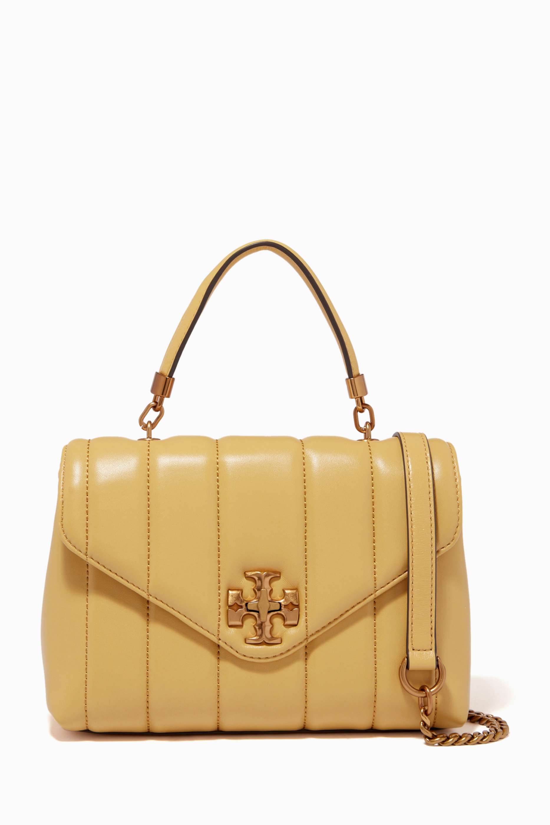 Shop Tory Burch Yellow Kira Small Satchel in Quilted Leather for 